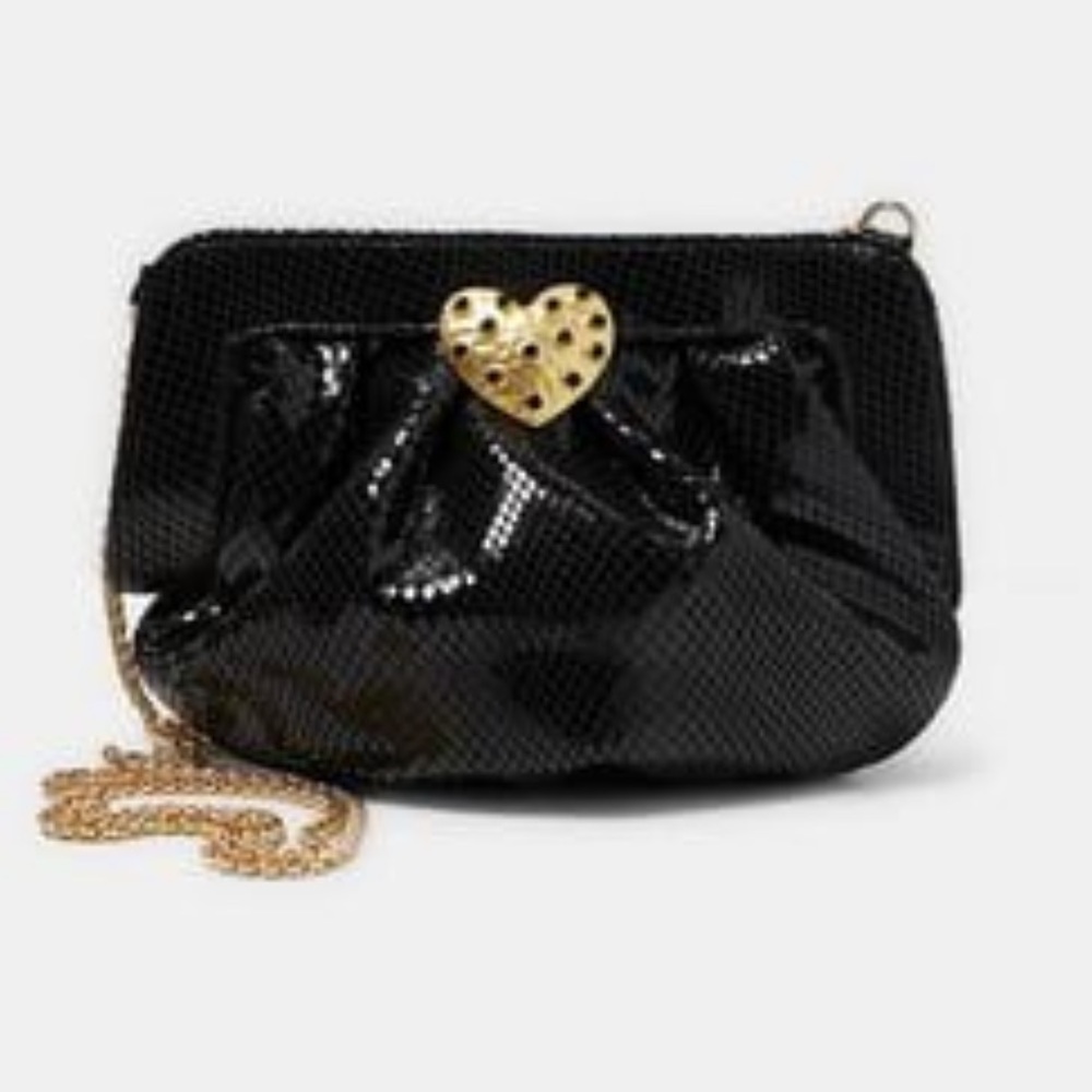Black Snakeskin Embossed Leather Bag w/gold heart
